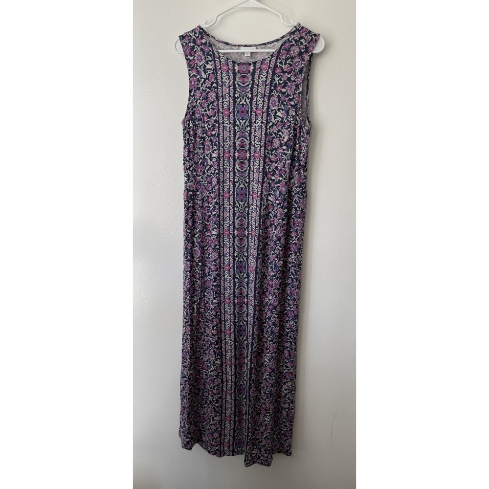J Jill Sleeveless Maxi Dress Small Boho Floral Geometric Print Rayon Stretch